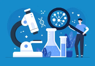 Conceptual vector image of scientist engage in molecular biology research.